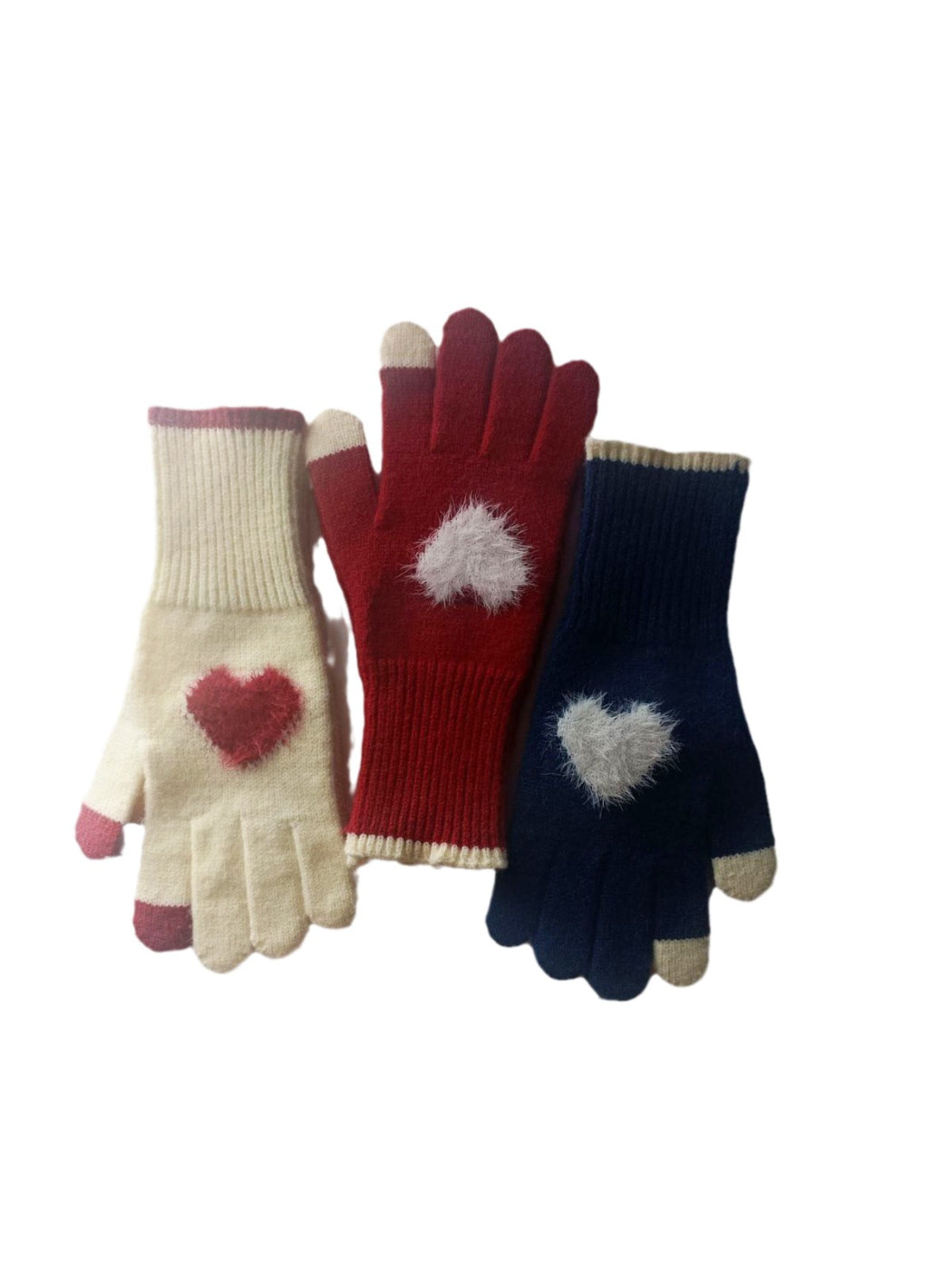 Gloving - Fuzzy Heart Knit Gloves