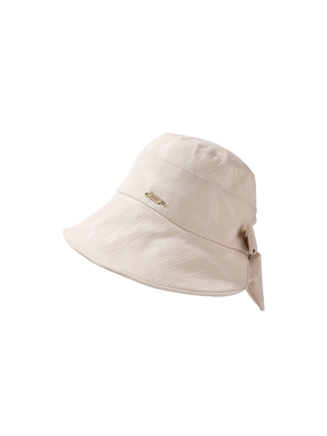 Back view of Haila textured bow bucket hat with bow tied at the back