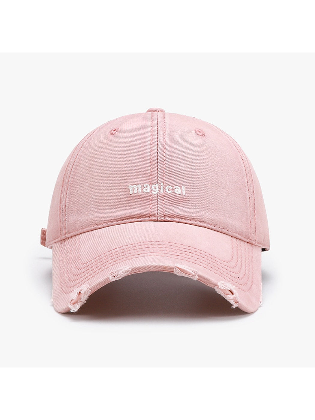 Haila - Embroidered Distressed Curved Brim Baseball Cap