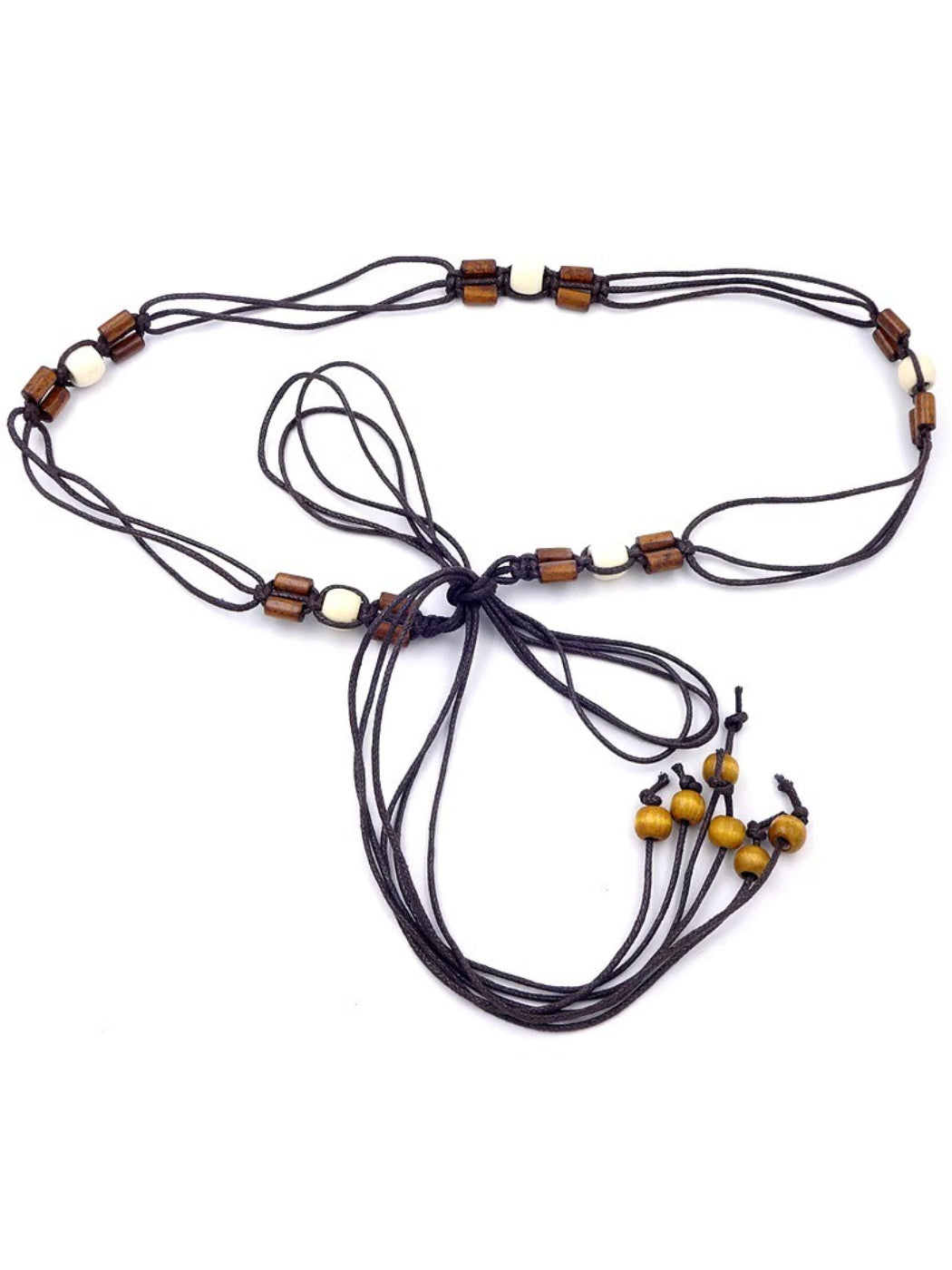 Beco Boho rope belt coiled showing texture and bead accents