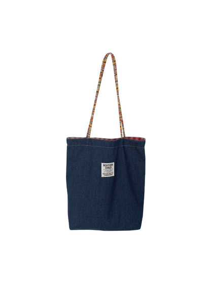 Cosbai – Vintage Denim & Plaid Reversible Tote Bag
