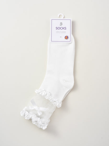 Rufia - Solid Color Lace Trim Bow Socks
