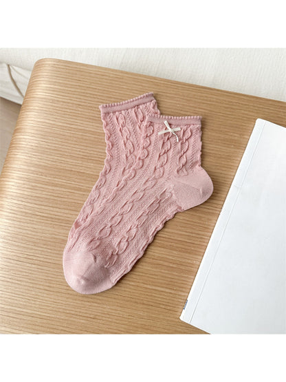 Rufia - Bow Detail Solid Color Ankle Socks