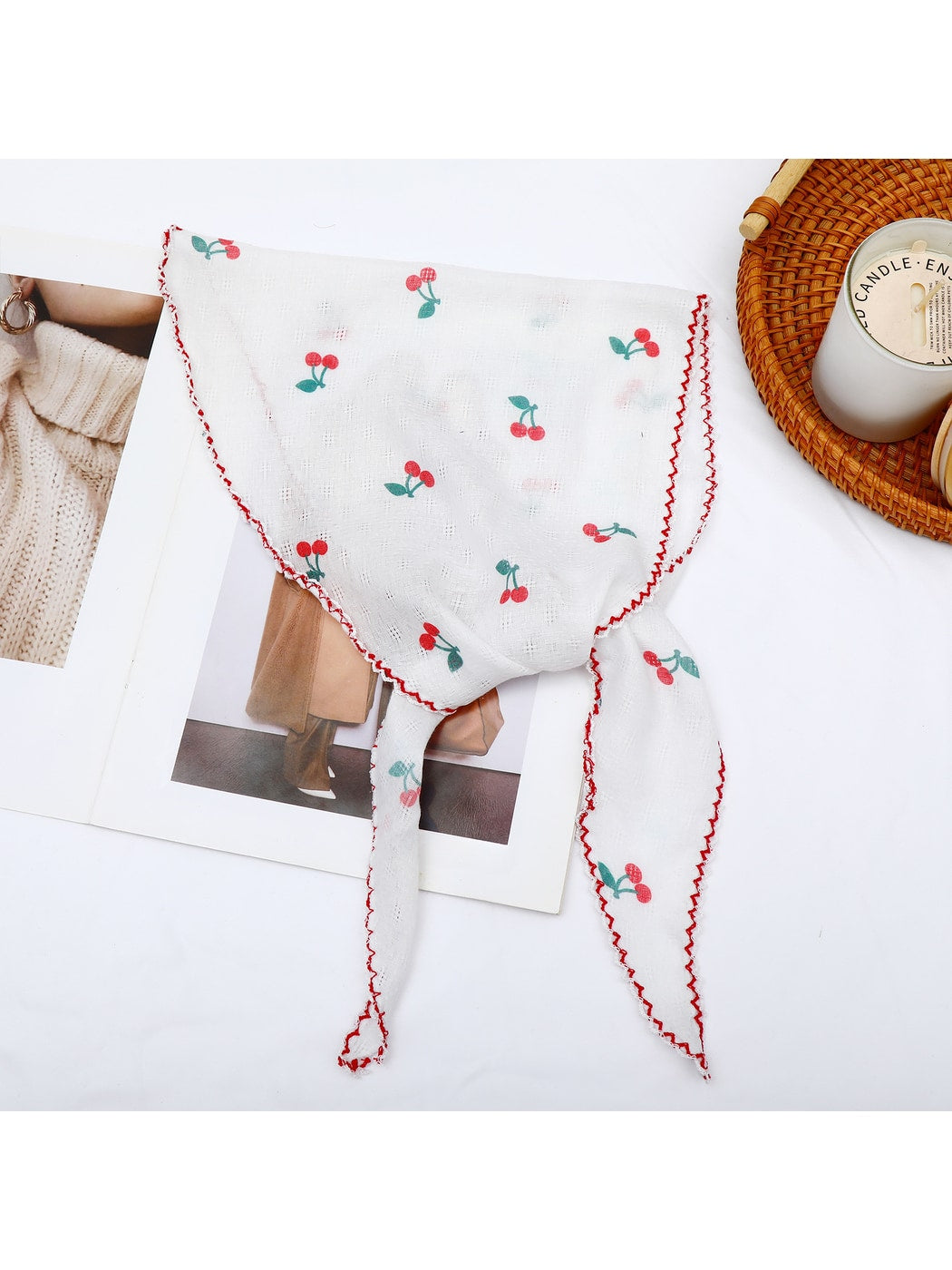 Scarvii - Playful Cherry Print Triangle Bandana