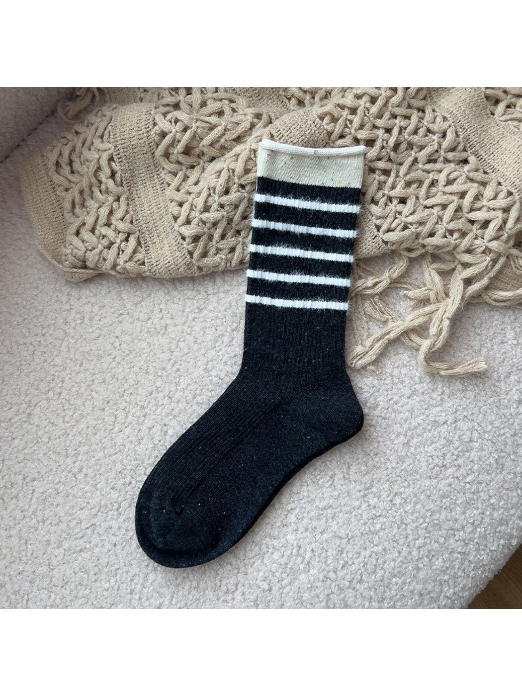 Rufia - Striped Speckled Casual Crew Socks