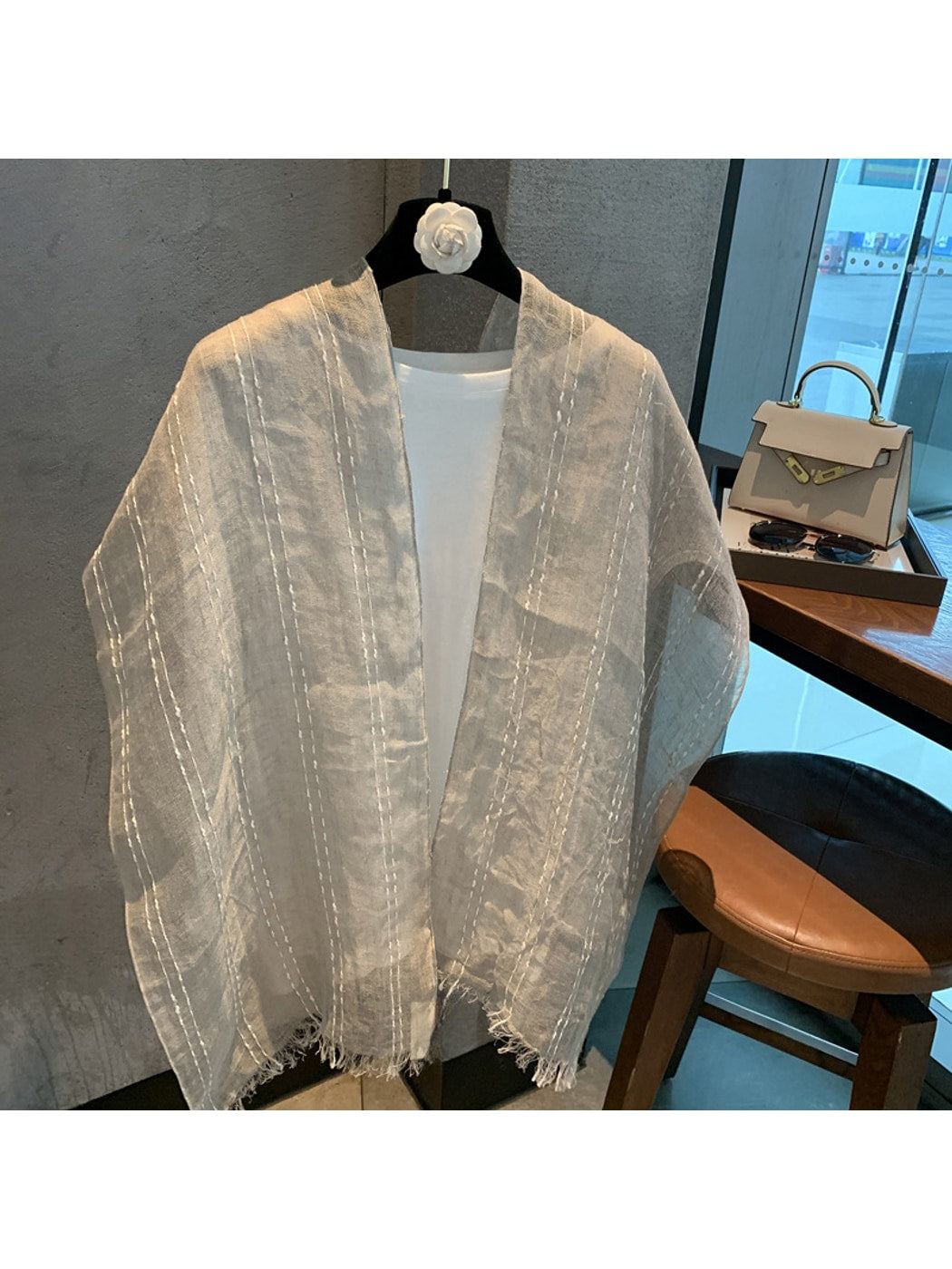 Scarvii - Minimal White Vertical Striped Scarf