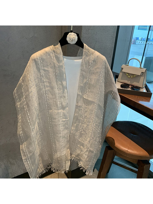 Scarvii - Minimal White Vertical Striped Scarf