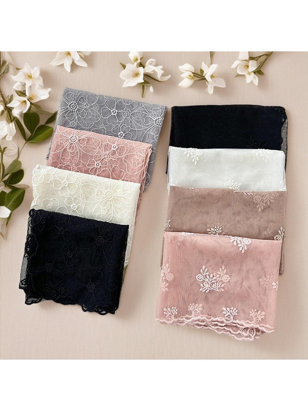 Scarvii - Elegant Floral Embroidered Long Lace Scarf