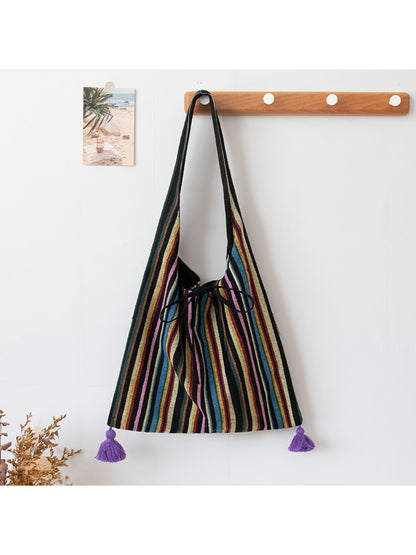 Cosbai – Boho Striped Tassel Tote