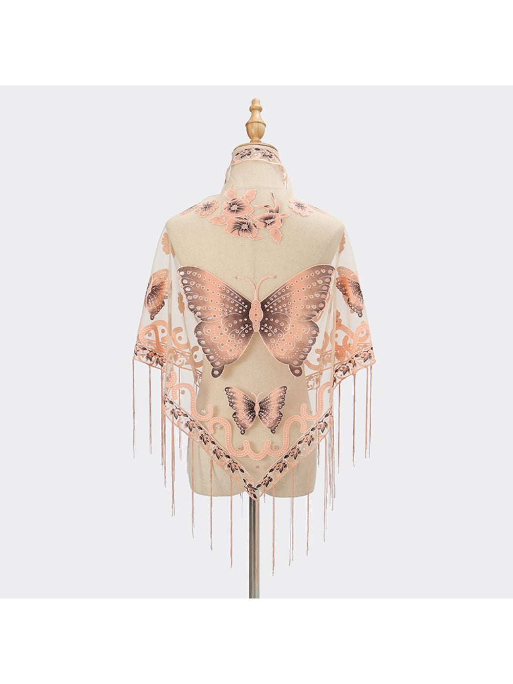 Scarvii Butterfly Fringe Triangle Scarf folded neatly highlighting butterfly pattern and fringes