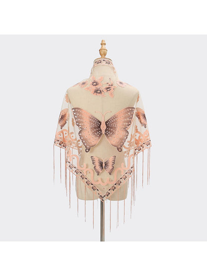 Scarvii Butterfly Fringe Triangle Scarf folded neatly highlighting butterfly pattern and fringes