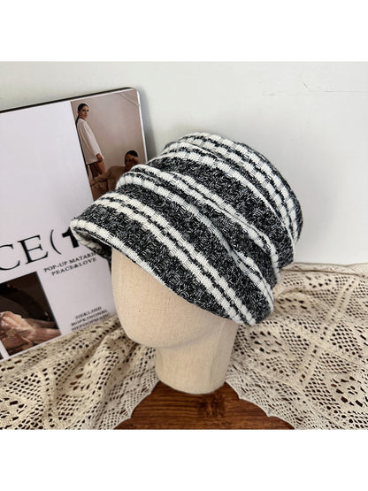 Haila - Women's Flat Crown Striped Knit Beanie