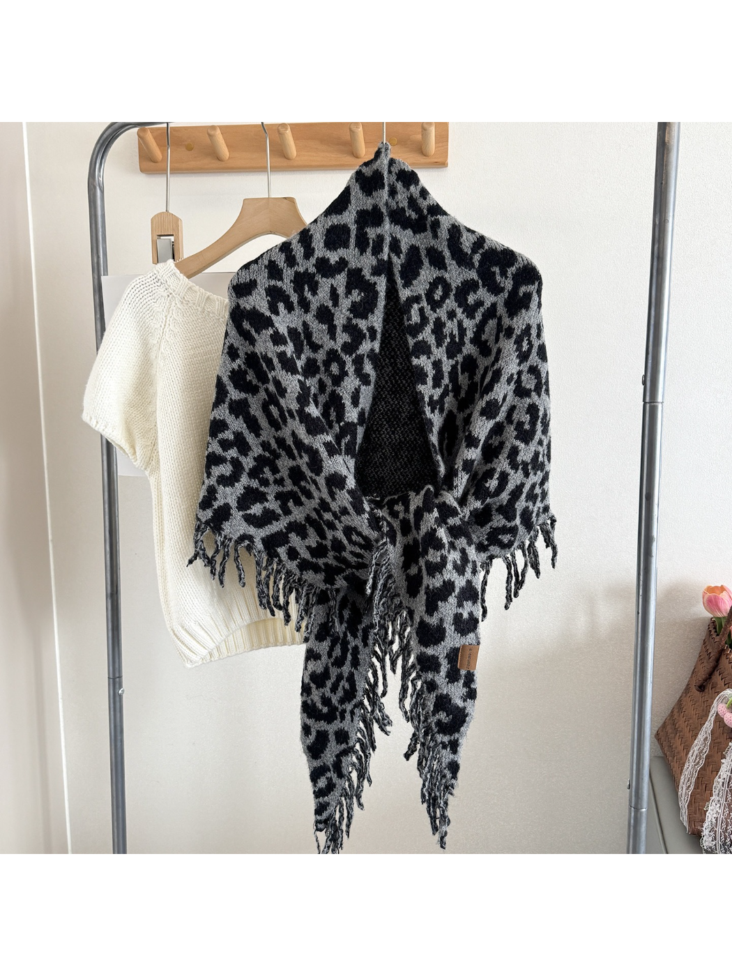 Scarvii - Leopard Print Fringe Triangle Scarf