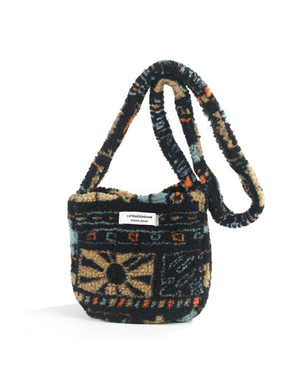 Cosbai - Plush Leopard & Heart Crossbody Bag