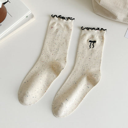 Rufia - Embroidered Bow Mid-Calf Socks