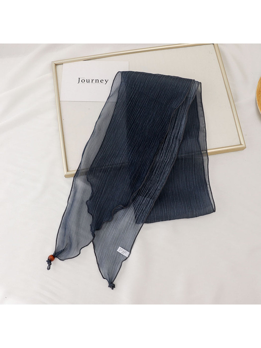 Scarvii - Solid Color Pleated Narrow Long Scarf