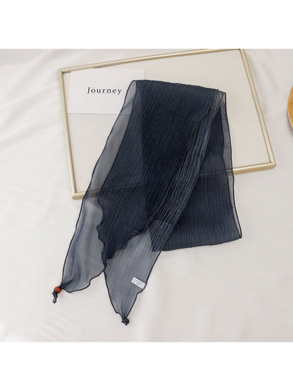 Scarvii - Solid Color Pleated Narrow Long Scarf