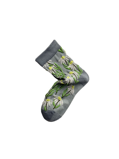Rufia - 3D Daisy Vintage Floral Crew Socks