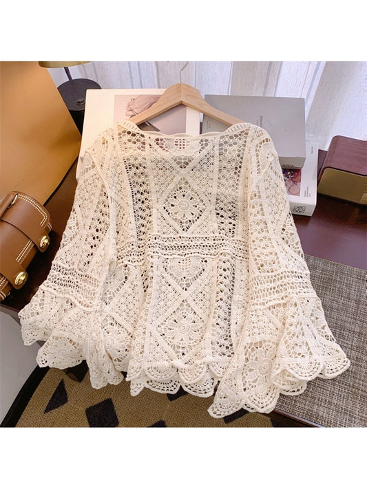Crosa - Geometric Openwork Bell Pullover Top