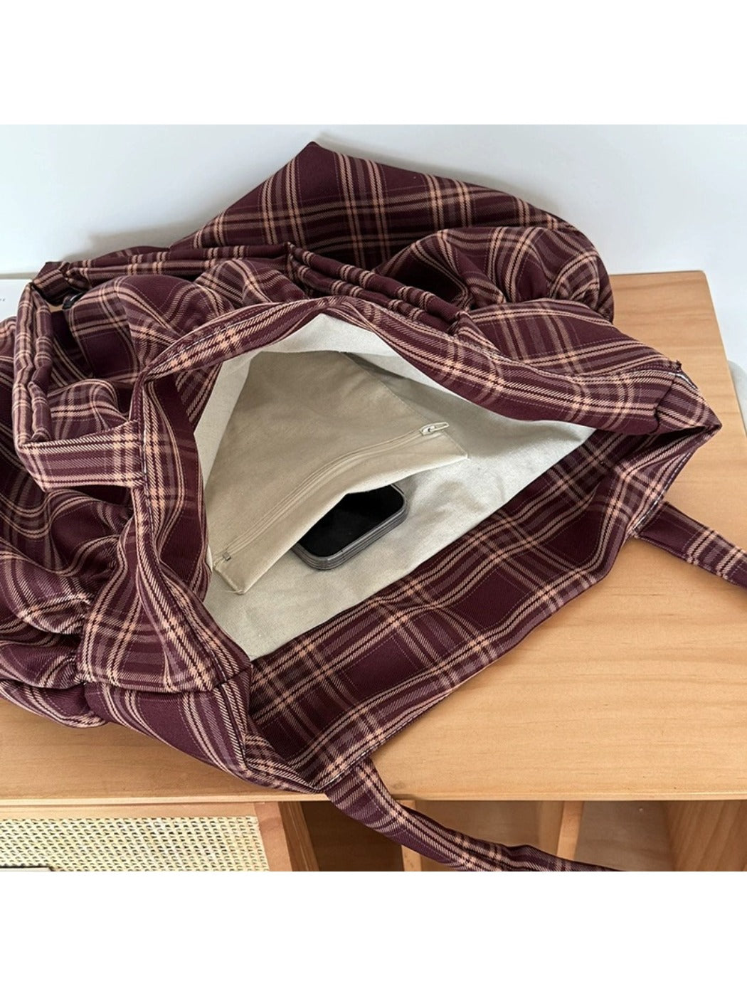 Cosbai Retro Plaid Shoulder Bag displayed on white background