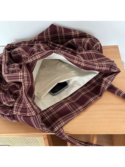 Cosbai Retro Plaid Shoulder Bag displayed on white background