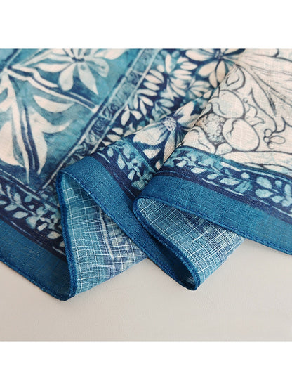 Scarvii - Blue Patchwork Floral Print Square Scarf