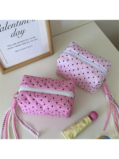 Cosbai - Polka Dot Heart-Quilted Makeup Bag