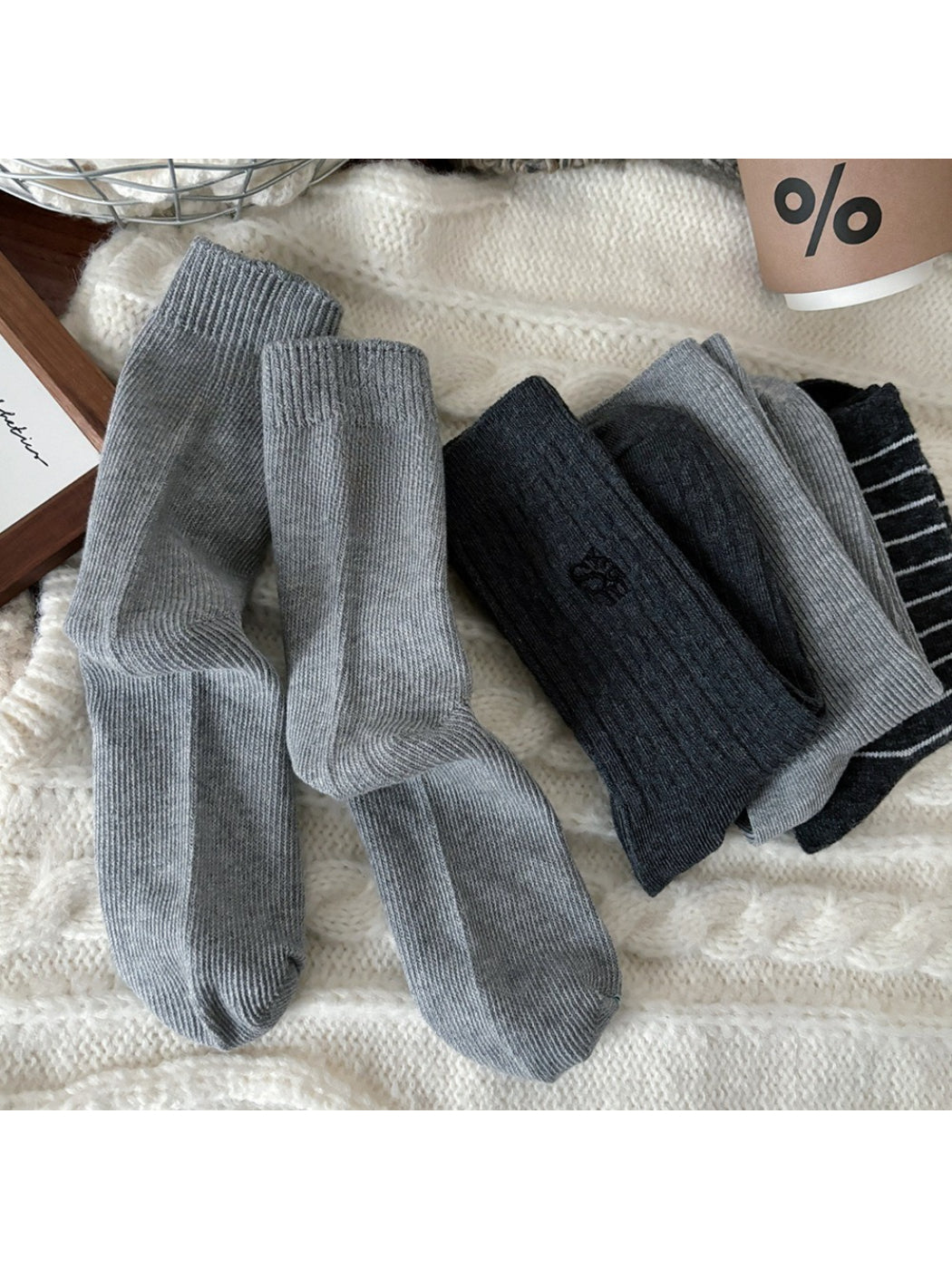 Rufia - Classic Ribbed Neutral Crew Socks
