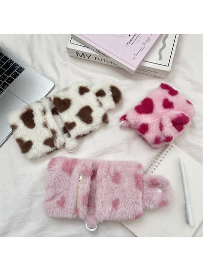 Cosbai - Plush Pattern Mini Pouch Heart
