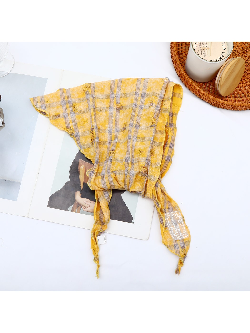 Scarvii - Pastel Plaid Print Triangle Bandana