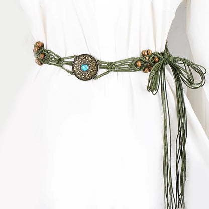 Beco Green Vintage Woven Adjustable Belt showing woven texture