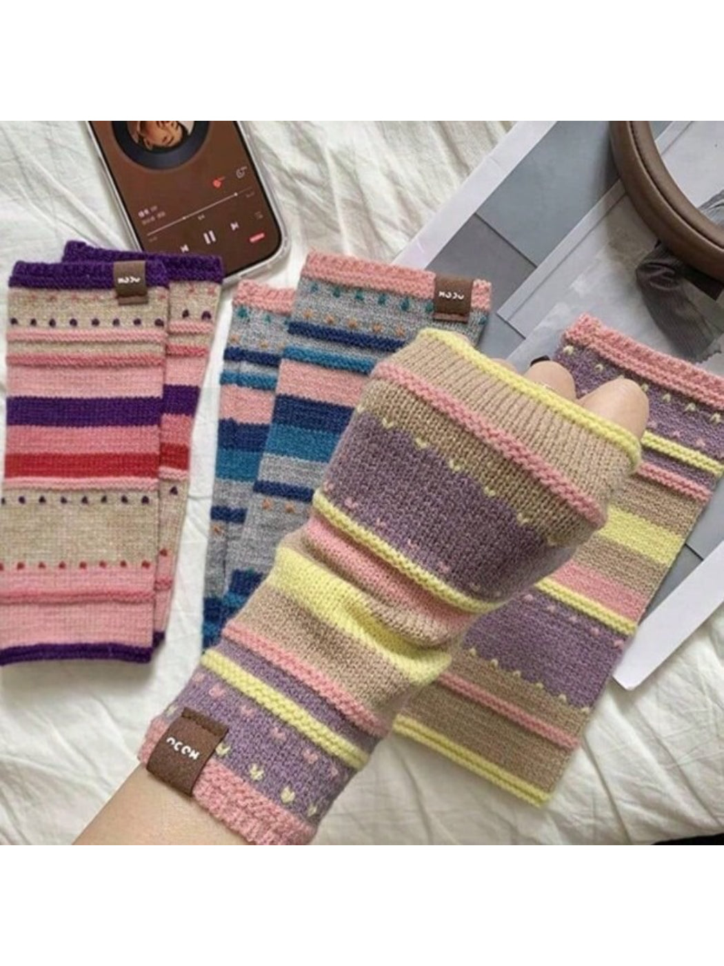 Gloving - Patterned Knit Fingerless Gloves