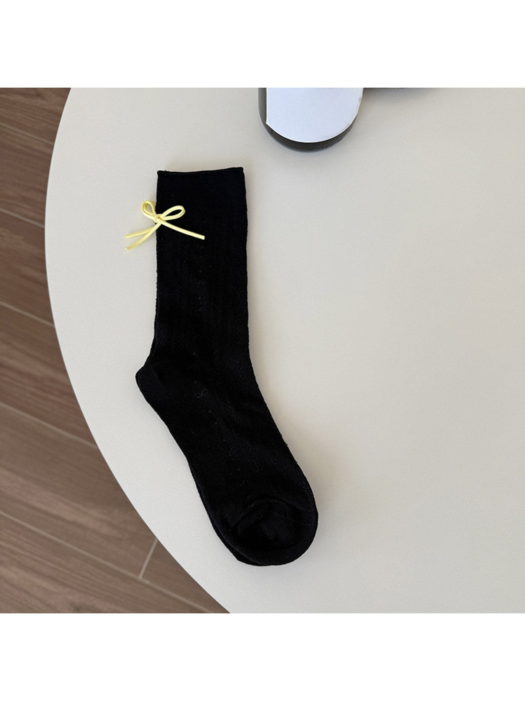 Rufia - Sweet Style Bow Accent Ribbed Crew Socks