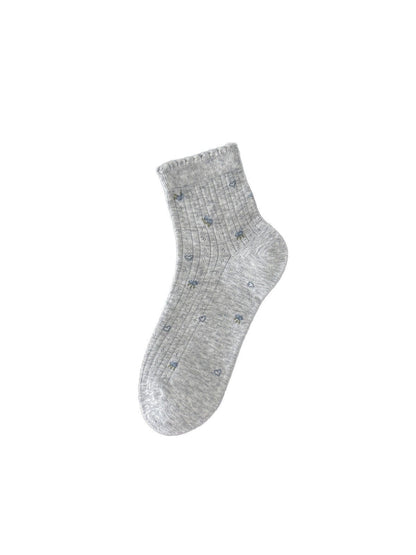Rufia - Sweet Floral and Heart Print Crew Socks