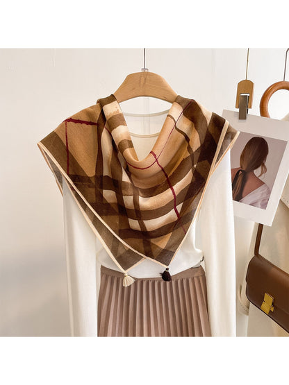 Scarvii - Vintage Diagonal Plaid Print Square Scarf