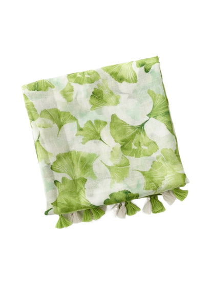 Scarvii - Bohemian Green Travel Scarf with Ginkgo Leaf