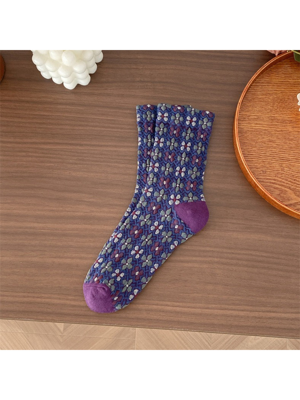 Rufia - Retro Woven Floral Crew Socks
