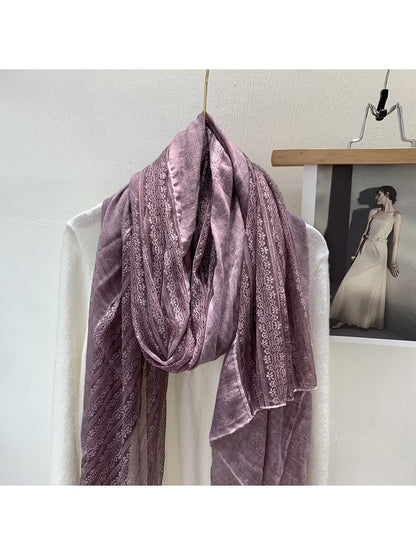 Scarvii - Lace Trim Solid Color Long Fashion Scarf