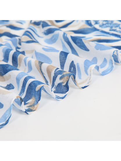 Scarvii - Layered Leaf Print Wrap Style Long Scarf