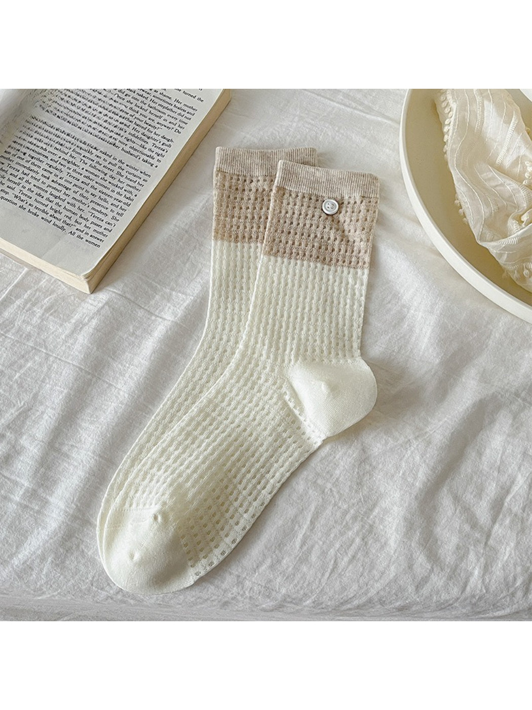 Rufia - Waffle Knit Button Detail Crew Socks product image 4