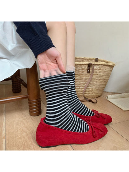 Rufia - Ruffle Cuff Stripe Mid Calf Socks
