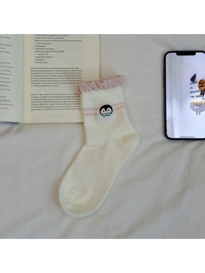 Rufia - Cute Penguin Embroidered Casual Crew Socks