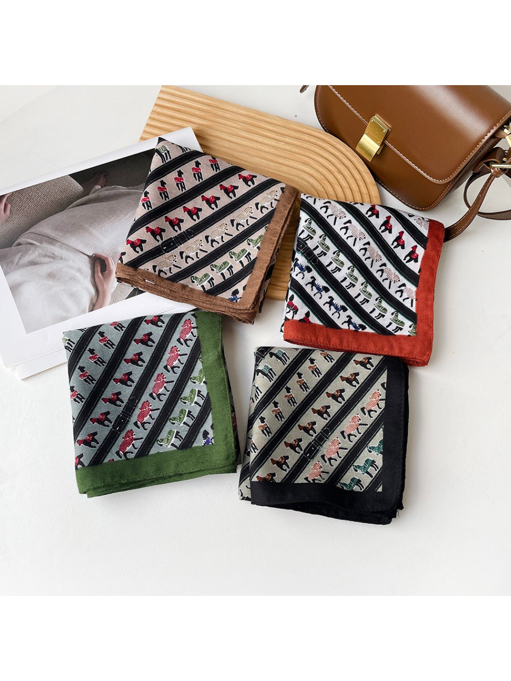 Scarvii - Stripe Animal Print Square Scarf