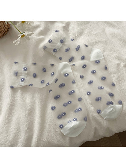 Rufia - Floral Pattern Sheer Crew Socks