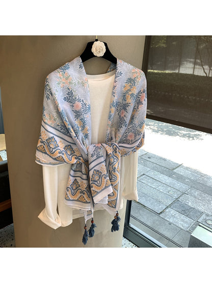 Scarvii - Botanical Print Plain Weave Shawl Scarf