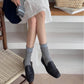 Rufia - Grey Classic Pattern Turn-Cuff Mid-Crew Socks