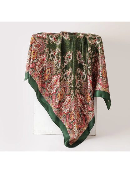Scarvii - Botanical Paisley Square Scarf with Solid Border
