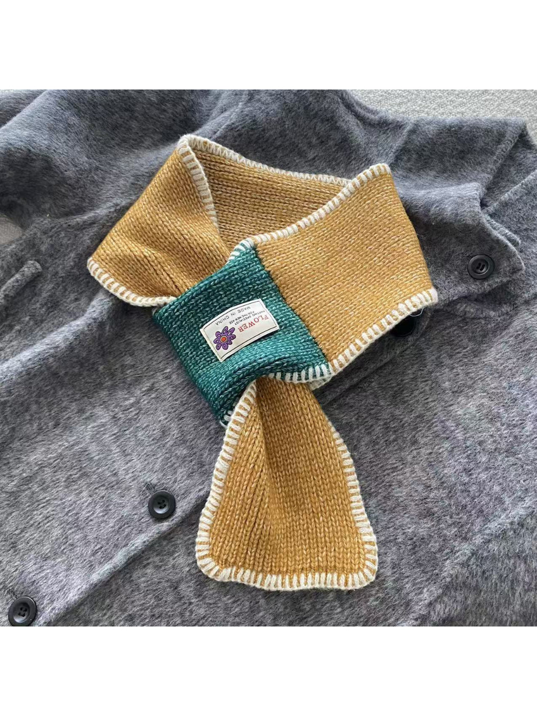 Scarvii - Contrast Panel Blanket Stitch Pull Through Knit Scarf