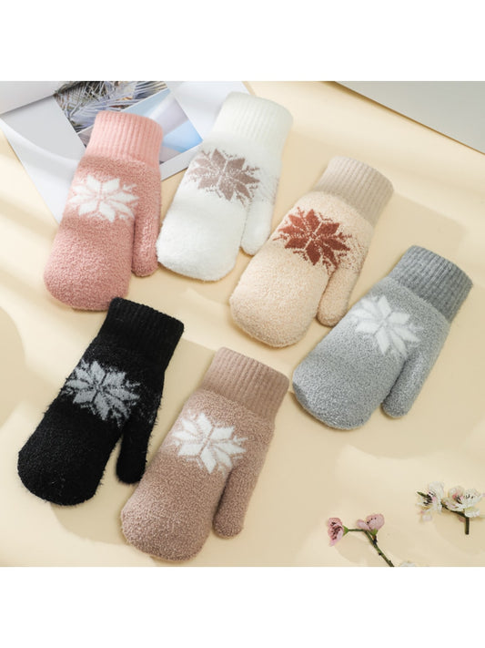 Gloving - Snowflake Fluffy Knit Women's Mittens
