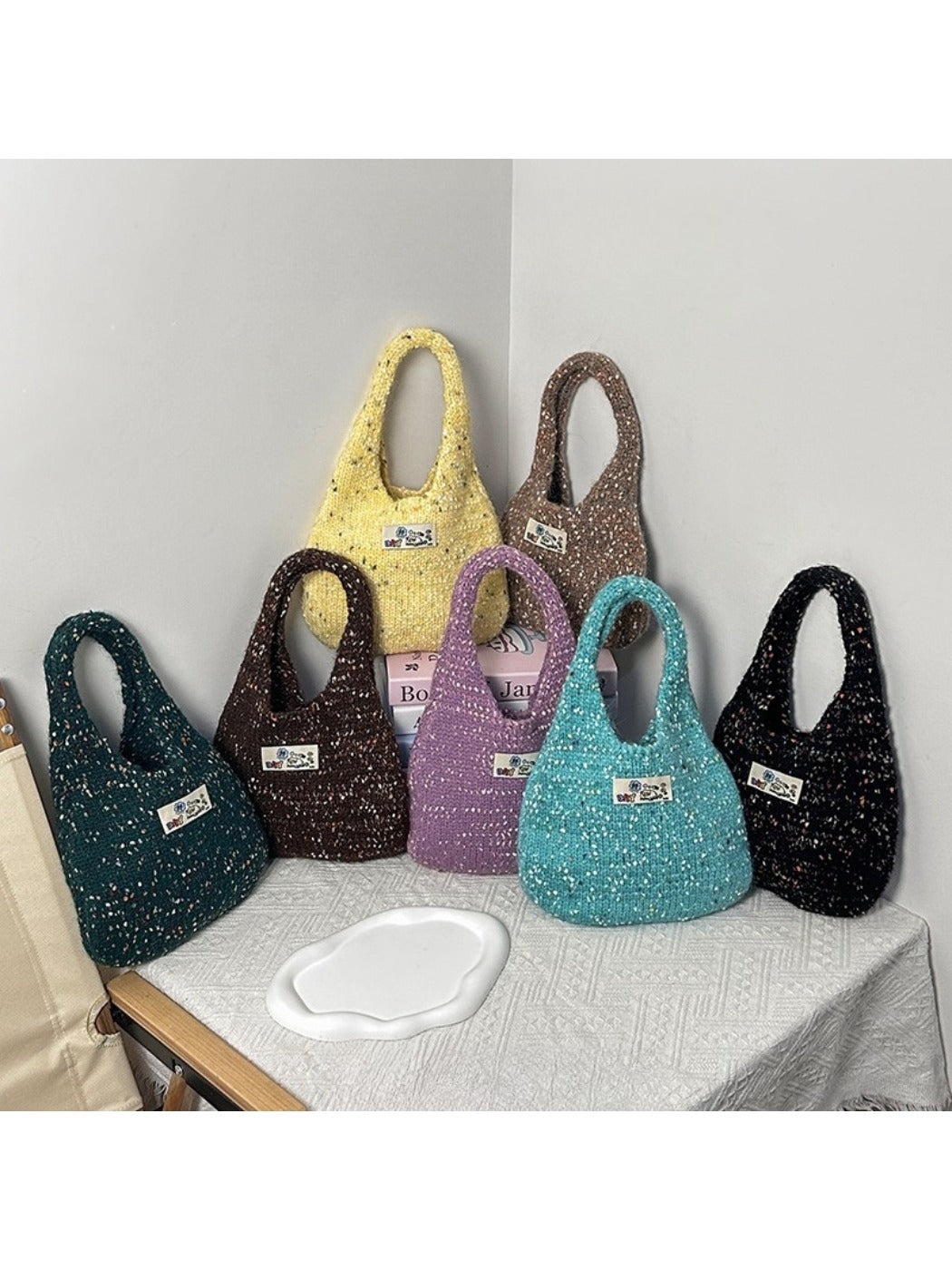Cosbai - Colorful Knit Shoulder Tote Bag